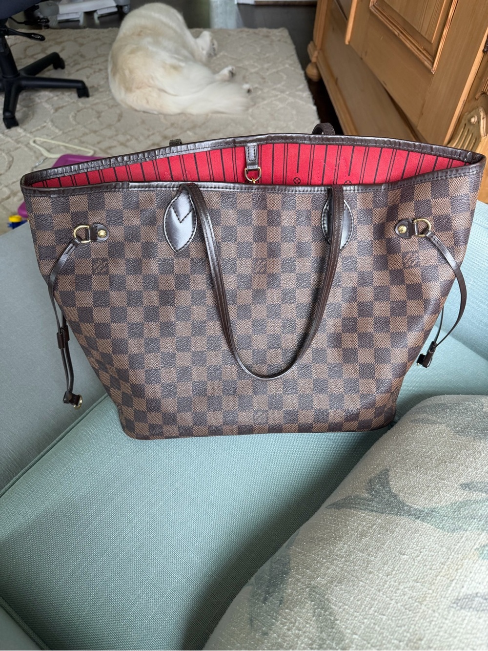Louis Vuitton Neverfull MM (Damier Ebene with red interior) - Picture 3 of 10